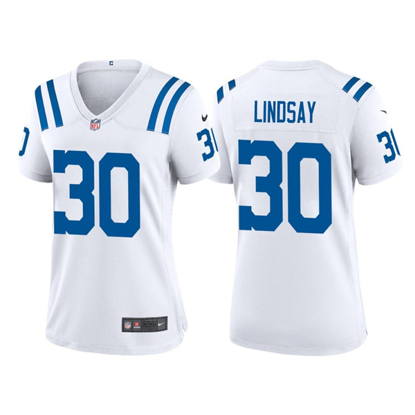 Women's Indianapolis Colts #30 Phillip Lindsay White Stitched Jersey(Run Small)